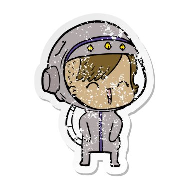 bir mutlu karikatür alan kızın sıkıntılı etiket