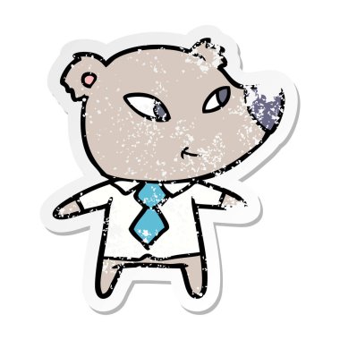 office giysili bir sevimli çizgi ayının sıkıntılı etiket