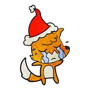 Fox dokulu karikatür giyen Noel Baba şapkası, ağlıyor