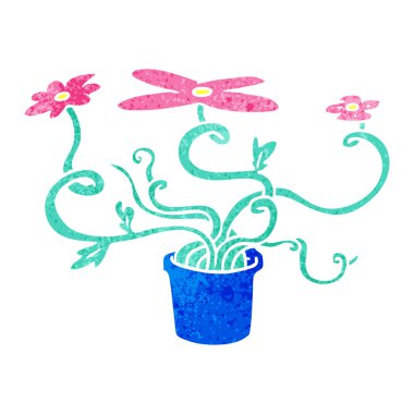 Retro karikatür doodle bir çiçek bitki