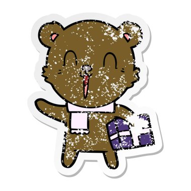 hediye ile mutlu karikatür ayı sıkıntılı etiket