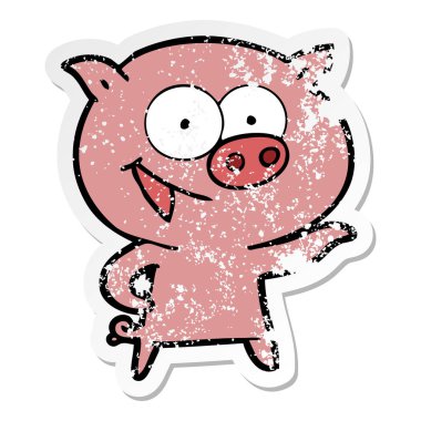 bir neşeli domuz karikatür sıkıntılı etiket