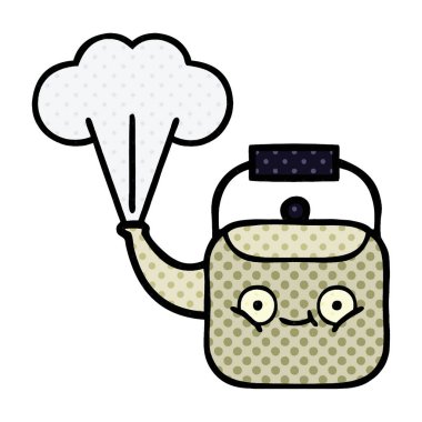 çizgi roman tarzı karikatür dumanı tüten bir Kettle