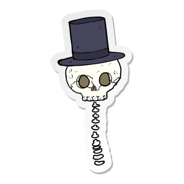 Silindir şapka çizgi film ürkütücü kafatasında etiket