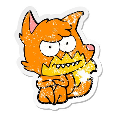 oturan bir karikatür sırıtan Fox sıkıntılı etiket