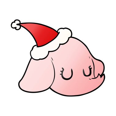 Noel Baba şapkası giyen bir fil yüz degrade çizgi film el çekilmiş