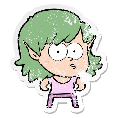 dik bir çizgi film elf kızın sıkıntılı etiket