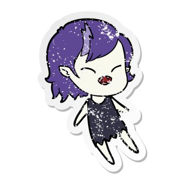 yüzen bir karikatür gülen vampir kızın sıkıntılı etiket