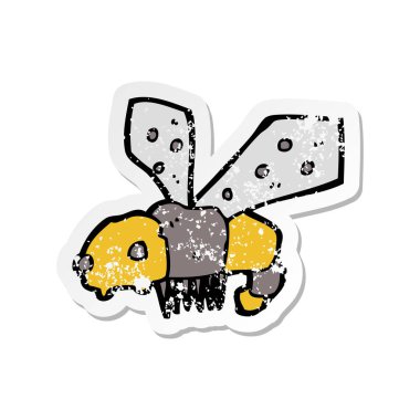 bir çizgi film arı Retro sıkıntılı etiket