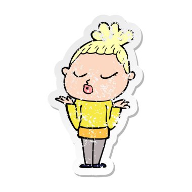 bir çizgi film sakin kadının sıkıntılı etiket