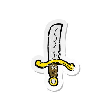 Retro sıkıntılı etiket bir karikatür kılıç