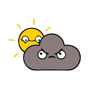 bir fırtına bulutu ve güneş sevimli çizgi