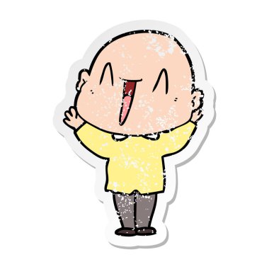 bir mutlu karikatür kel adamın sıkıntılı etiket