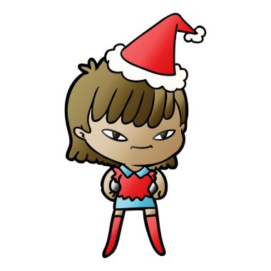 Noel Baba şapkası giyen bir kadın, degrade çizgi film el çekilmiş