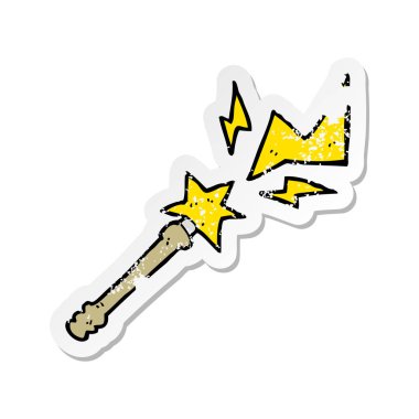 bir çizgi film sihirli değnek döküm büyü Retro sıkıntılı etiket