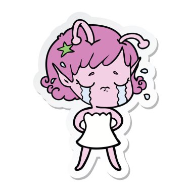 bir çizgi film ağlayan uzaylı kız etiketi