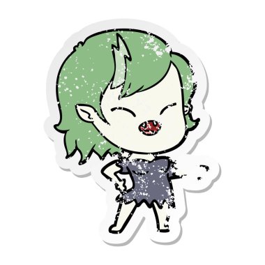 işaret ve gülüyor karikatür vampir kız sıkıntılı etiket