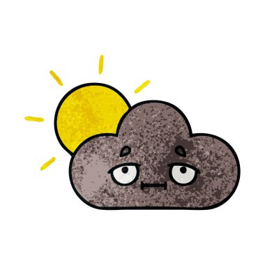 Retro grunge doku karikatür bir fırtına bulutu ve güneş