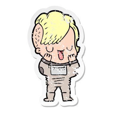 hippi saç kesimi ile sevimli çizgi kızın sıkıntılı etiket