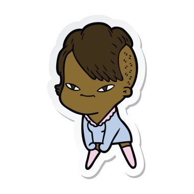 etiket hipster saç kesimi ile sevimli çizgi kızın