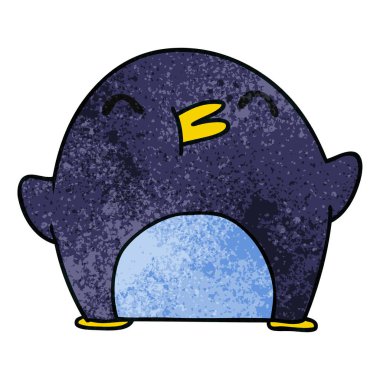 serbest el çekilmiş dokulu karikatür şirin kawaii penguen 