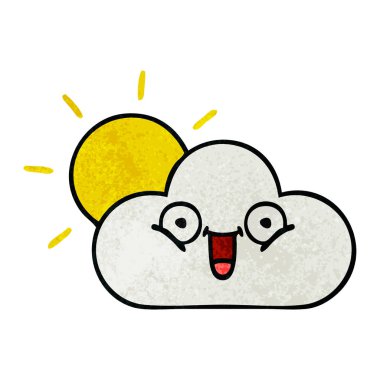 Retro grunge doku çizgi film sunshine ve bulut