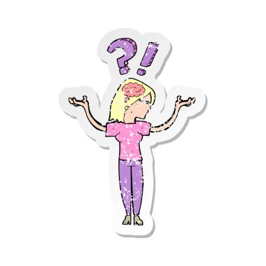 soruyu soran bir karikatür kadının Retro sıkıntılı etiket