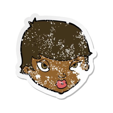 bir çizgi film etkilenmemiş kadının Retro sıkıntılı etiket