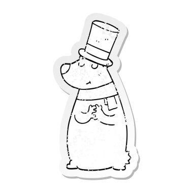 silindir şapkalı bir karikatür ayının sıkıntılı etiket