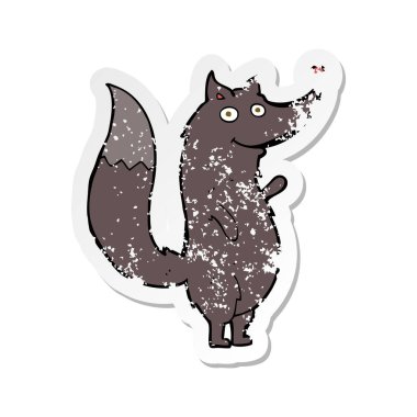 Retro etiket kurt sallayarak bir karikatür sıkıntılı