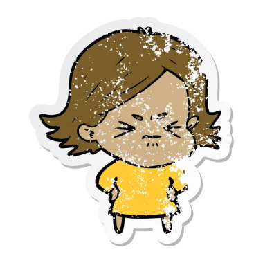 bir çizgi film kızgın kızın sıkıntılı etiket