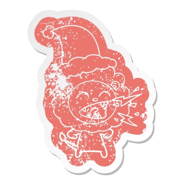 ilginç karikatür sıkıntılı etiket santa şapka kükreyen aslan