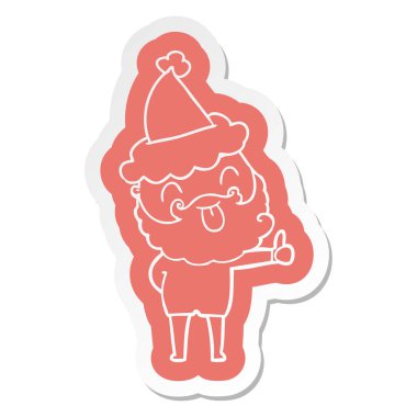 Sakallı Noel Baba şapkası giyen dilini