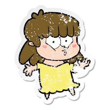 Kız ıslık bir karikatür sıkıntılı etiket