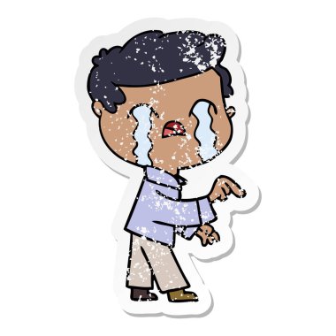 ağlayan bir çizgi film adamın sıkıntılı etiket