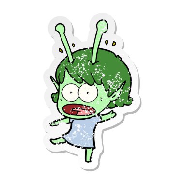 bir çizgi film şok uzaylı kızın sıkıntılı etiket