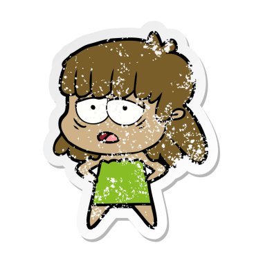 bir çizgi film yorgun kadın sıkıntılı etiket