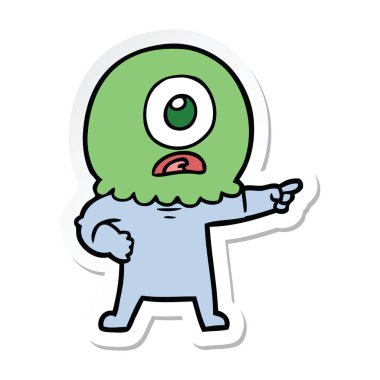 bir çizgi film Tepegöz'ü yabancı uzay adamı işaret, etiket