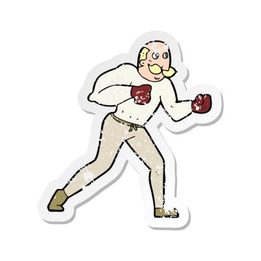 bir çizgi film retro boksör adamın Retro sıkıntılı etiket