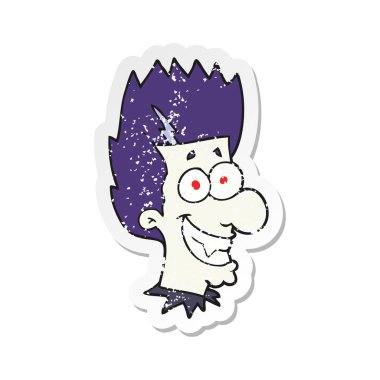 bir çizgi film sırıtan vampir Retro sıkıntılı etiket