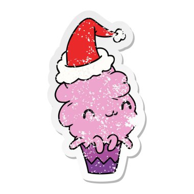 Noel sıkıntılı etiket karikatür kawaii Muffin el çekilmiş