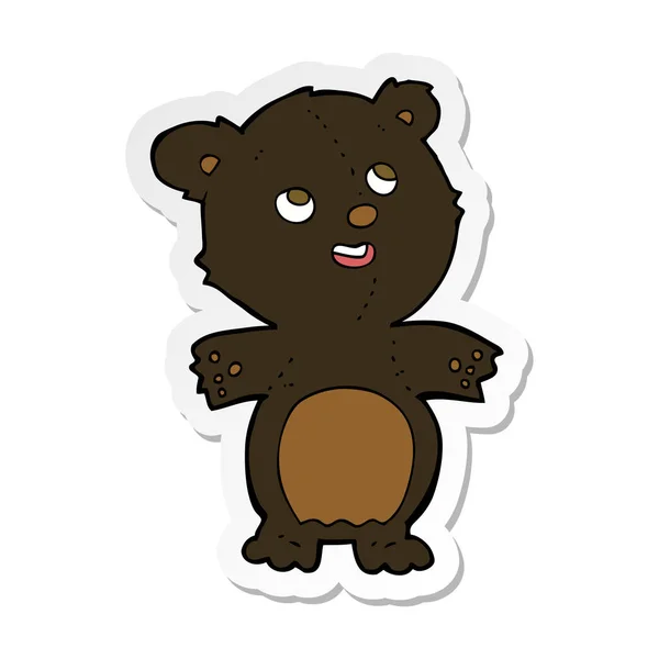 Sticker of a cartoon happy little black bear — Stock Vector