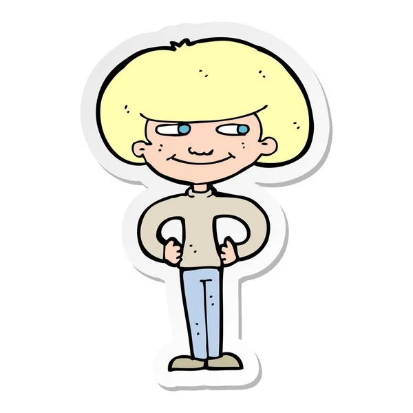 Autocollant d'un garçon de dessin animé avec les mains sur les hanches — Image vectorielle