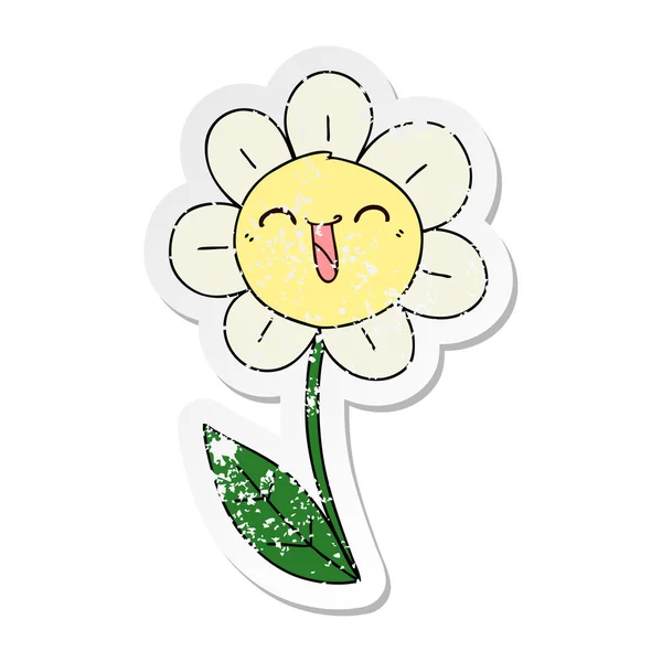 Distressed sticker of a quirky hand drawn cartoon happy flower — Stock Vector