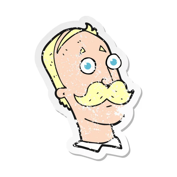 Pegatina retro angustiado de un hombre de dibujos animados con bigote — Vector de stock