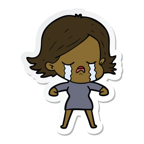 Sticker van een cartoon meisje huilen — Stockvector