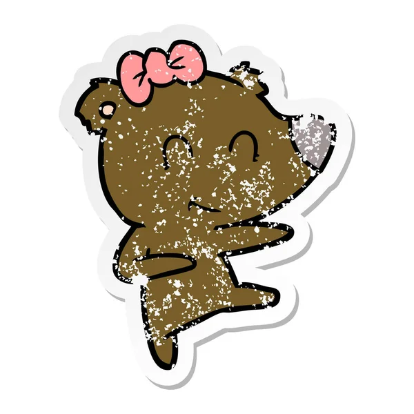 Distressed Sticker Female Bear Cartoon — Stock Vector