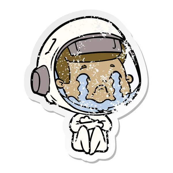 Etiqueta angustiada de um astronauta chorando desenhos animados — Vetor de Stock