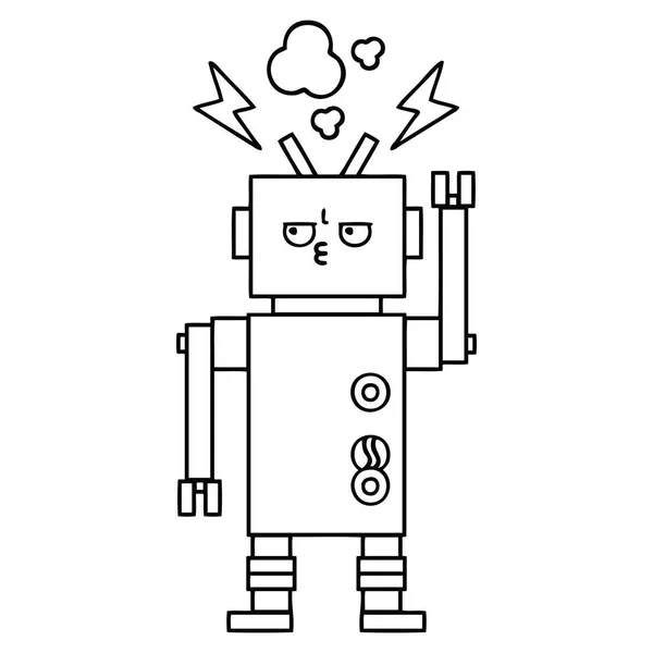 Vonalas rajz rajzfilm hibás robot — Stock Vector