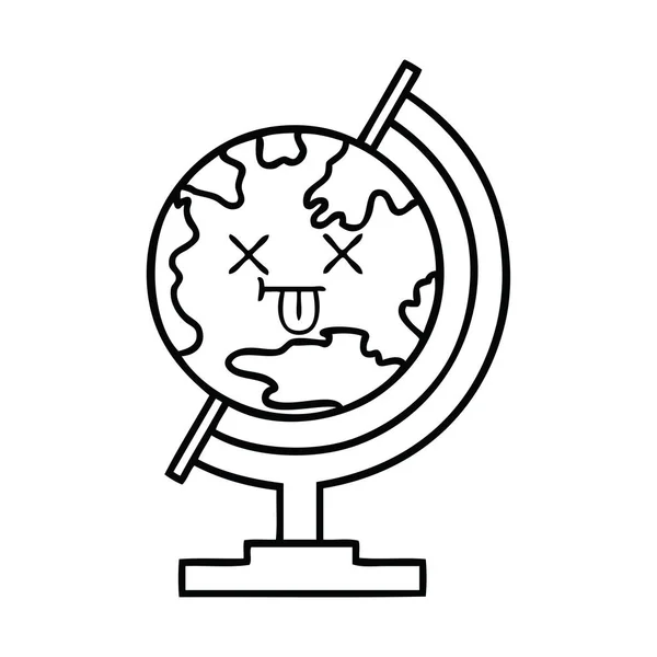 Línea Dibujo Dibujos Animados Globo Terráqueo Del Mundo — Vector de stock